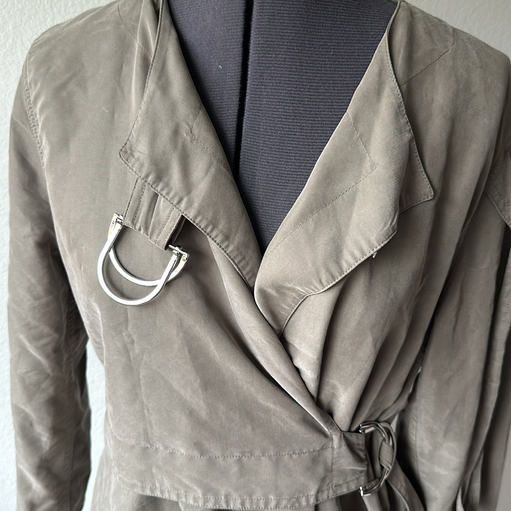 Zara Woman dress jacket silk light olive wrap around size Medium - Picture 2 of 9